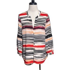 Karl Lagerfeld Long Sleeve Striped Button Up Blouse Size Medium